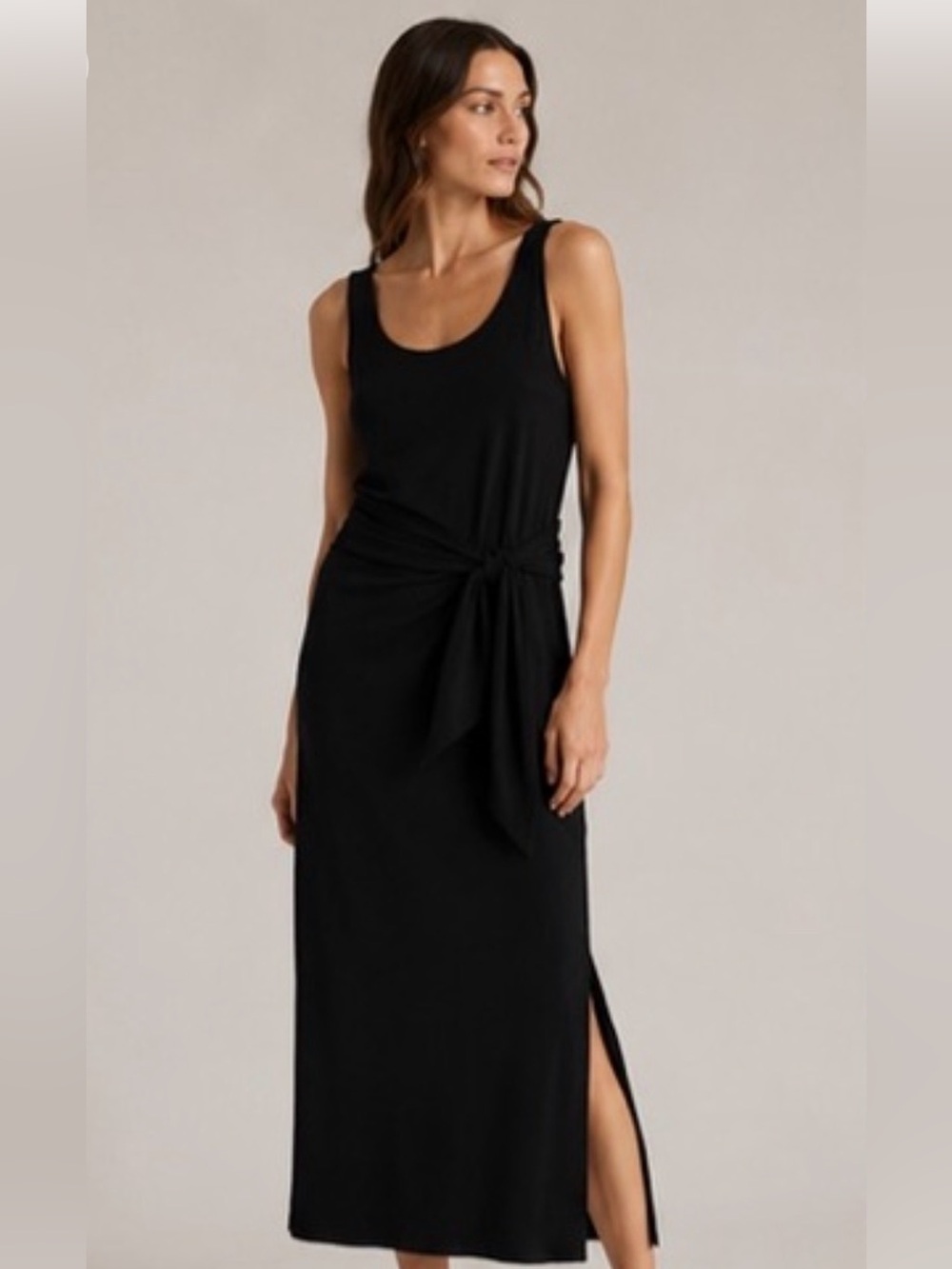 Vince Black Sleeveless Tie-Waist Maxi Dress